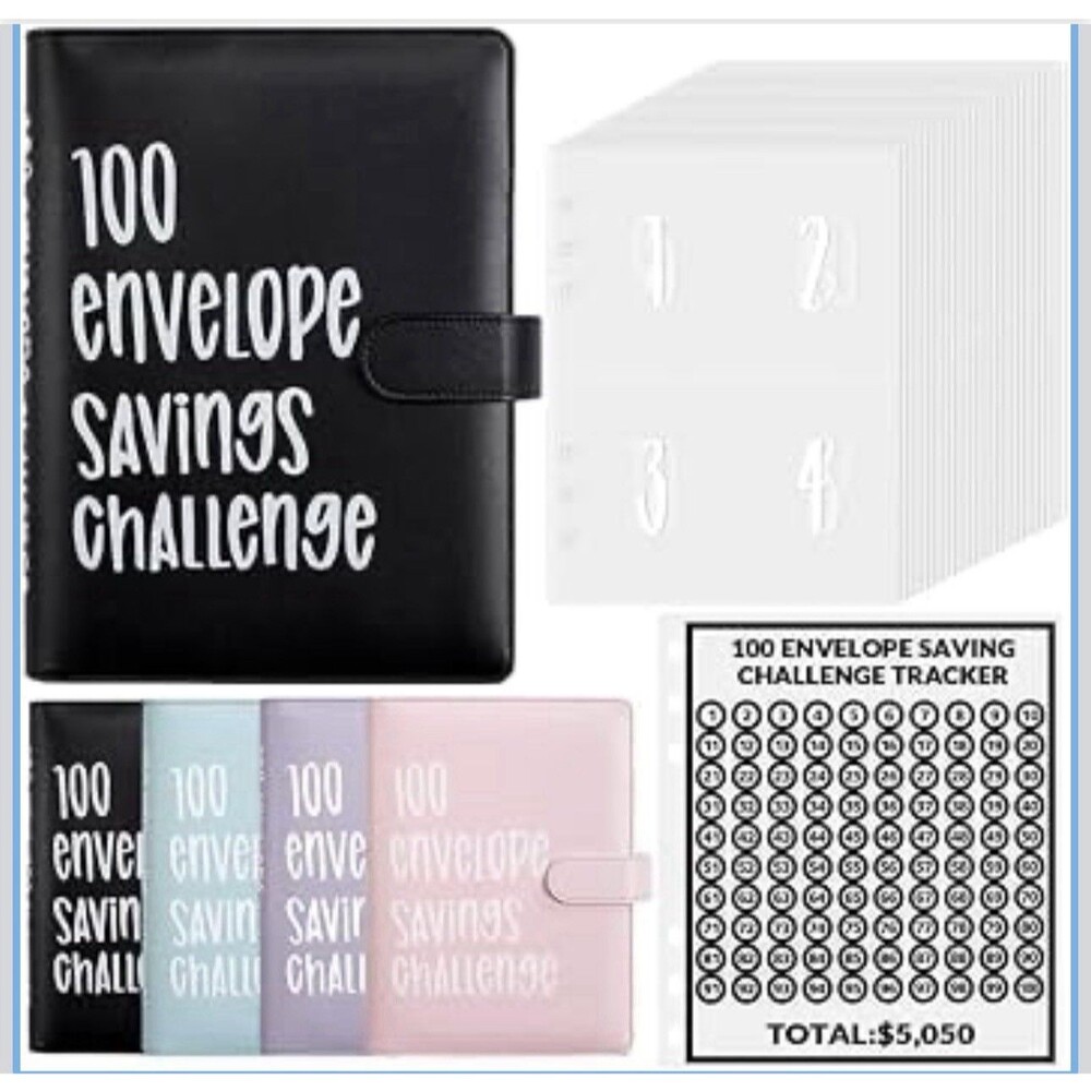 Black 100 Envelope Challenge Binder | Easy and Fun Way to save $5,050 - Savings